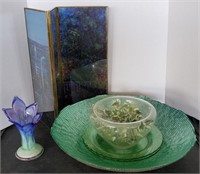 Glassware and home decor lot - Green Depression,
