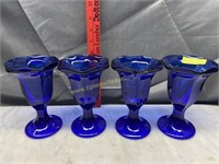 4 cobalt sundae glasses