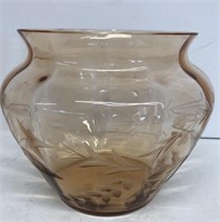 Amber etched glass vase
