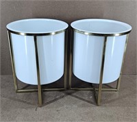 White Metal & Goldtone Stand Planters - set of 2