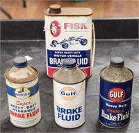 Fisk, Richfield, & (2) Gulf Brake Fluid Cans