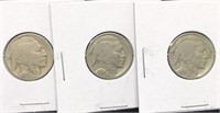 Three Vintage Buffalo Nickel Coins