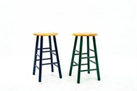 Pair of Pretty Wooden Stenciled Stools