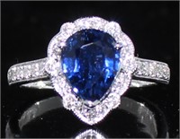 14kt Gold Pear Cut 2.52 ct Sapphire & Diamond Ring