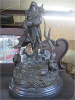 Bronze Statue On Marble Base Of Indian W/Deer Sign