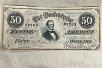 1st Series $50 FIFTY Dollar 1864 Confederate Bill