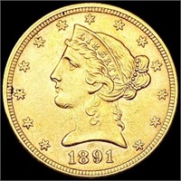 1891 $5 Gold Half Eagle UNCIRCULATED