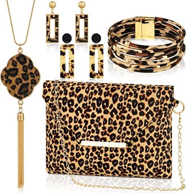 5 Pieces Women Leopard Jewelry Set Statement Cheet