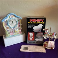 Snoopy Phone, Clock, Heritage House w COA