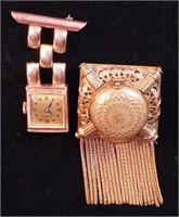 Two gold-filled lapel watches, one marked