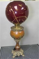 Banquet / Parlor Lamp, Electrified, Red Globe, 27"