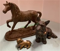 Pot metal figurines - lot of three - one horse,