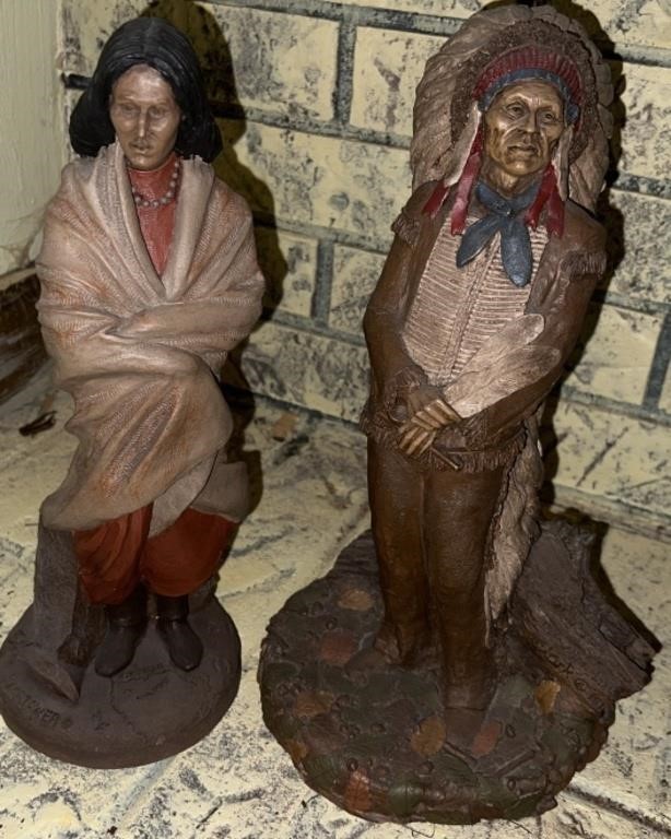 Tomclark Sacajawea & Native Chief Wooden Sculpture
