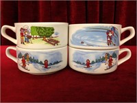 4 Vintage Campbell Kids Soup Mugs / Bowls