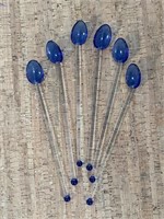 Six Cobalt & Clear Glass Stir Spoons