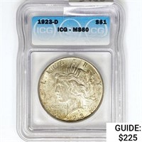 1923-D Silver Peace Dollar ICG MS60