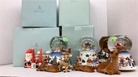 4 partylite Christmas snow globe, felt deer, etc