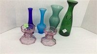 (4) assorted vases. 2 frosted(note chip), an