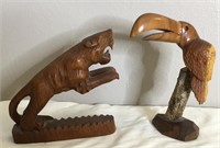 Hand Carved Toucan & Tiger Wood Sculptures