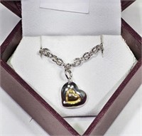 S. Silver Diamond Heart Shaped Pendant in 2 tones