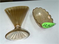 Iridescent Fan Vase and Depression Flora Gold Bowl