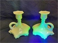 Pair Dithridge Custard Scroll Candlestick Holders