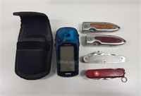 eTrex and 4 Various Pocketknives