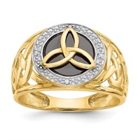 10 Kt Onyx Diamond Trinity Fancy Design Ring