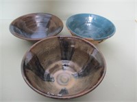 3 ceramic Bowls handthrown pottery