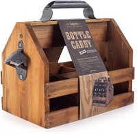 Wooden 6-Bottle Caddy with Bottle Opener
