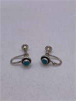 STERLING SILVER & TURQUOISE CLIP ON EARRINGS