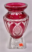 Venetian glass vase, pink & clear, 5" dia., 9.25"