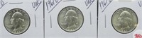 (3) 1961-D UNC Washington Silver Quarters.