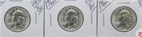 (3) 1962 UNC/BU Washington Silver Quarters.