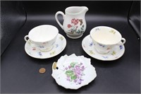 Pair of Vintage Tea Cups & Saucers with Pitcher