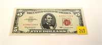 $5 United States red seal note, series of 1963,