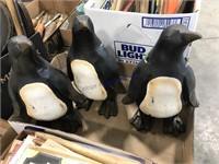 3 wood penguins, approx 11" tall