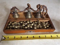 Small Brass Bells in Small Wooden Box