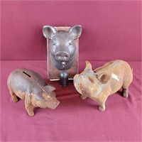 3 Little Piggies - cast Iron Bank, Doorstop and