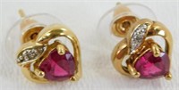 .925 Sterling Silver Heart Earrings with Ruby and