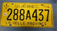 Single 1974 Quebec  Licence Plate(288A437)