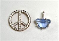 Sterling Rhinestone Peace Sign & Butterfly Pendant