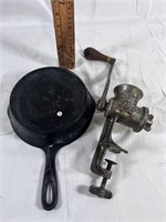 Cast Iron Skillet and meat grinder