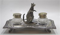 Silver plated kangaroo inkstand