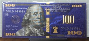 24k gold-plated blue, $100. Banknote