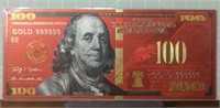 24k gold-plated red $100 bank note