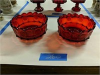 Pair Of Red Coin Glass Bowls