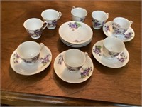 Vintage purple violet tea cups and saucers made in