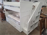 White Finish Full Bunk Bed W/Mattresses