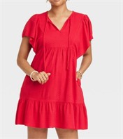 NEW Knox Rose Red L Women's Ruffle Short Sleeve